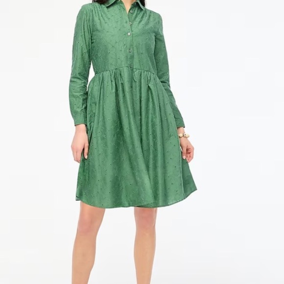 J. Crew Dress Eyelet Mini Shirt Dress Womens 4 Spring Kelly Long Sleeve 2024 - Picture 11 of 11